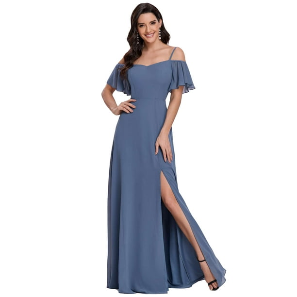 Womens Off The Shoulder A Line Pleated Round Neck Chiffon Bridesmaid Dresses Short Evening Party Gown with Belt 
